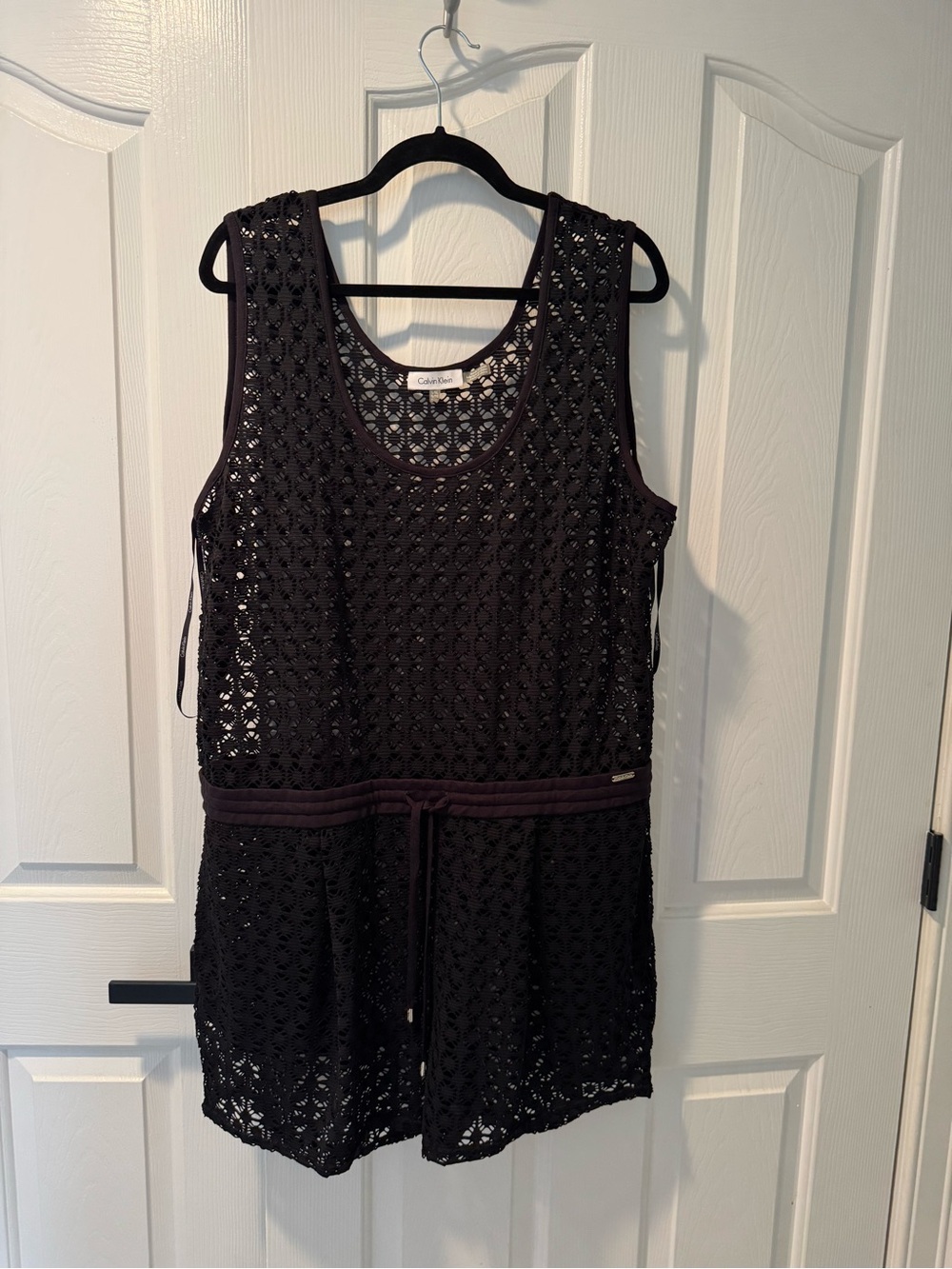 Calvin Klein Black Crochet Sleeveless Romper Cover-Up